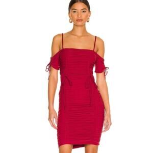Majorelle Marlene Maroon Ruched Midi Dress NWT Size Small
